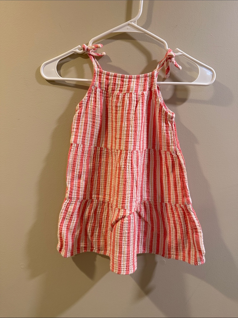 Cat & Jack Coral and Cream Striped Tie-Shoulder Pajama Top